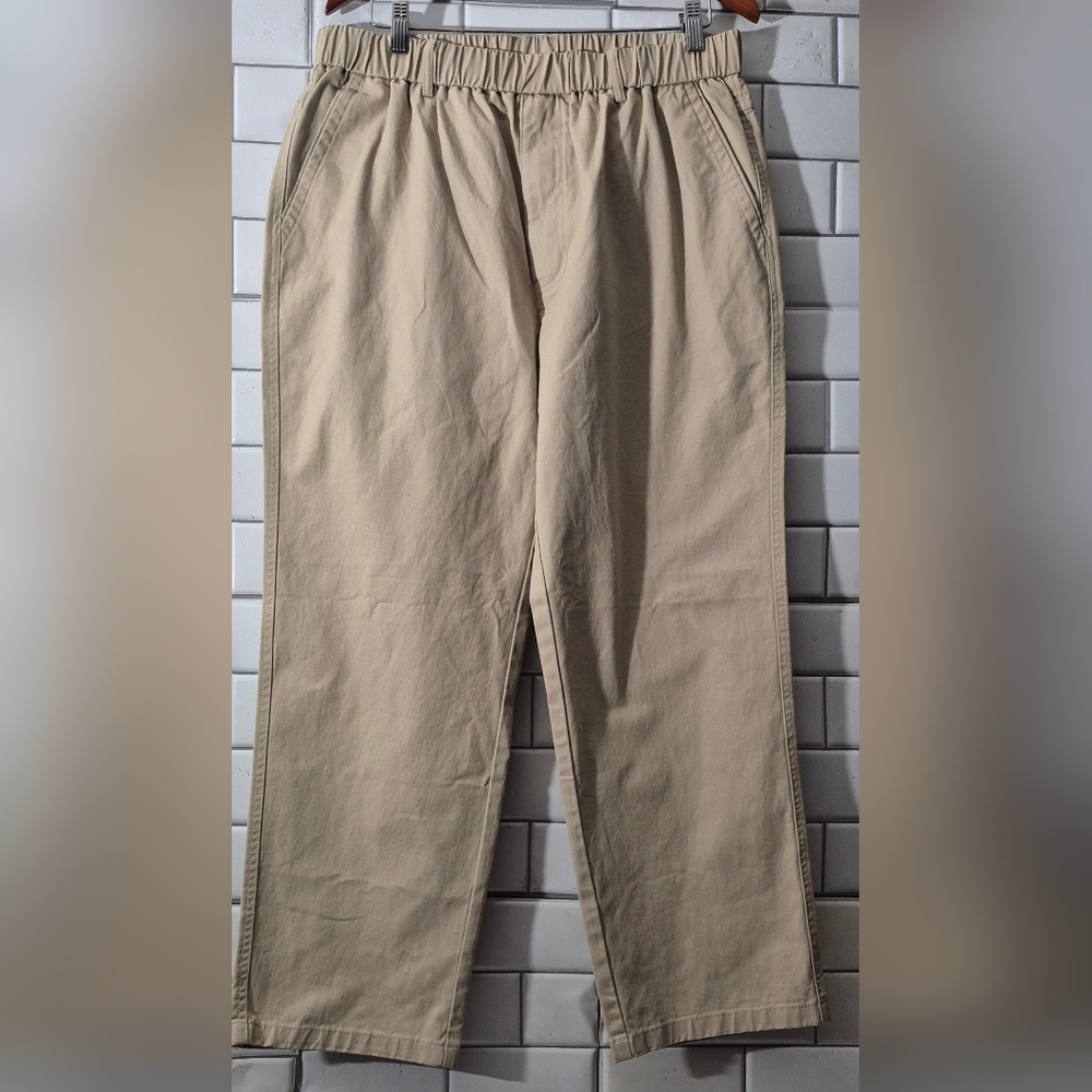 Nwt Soojun Mens Elastic Waist 100% Cotton Khaki Pant Relaxed Fit Pockets Straigh